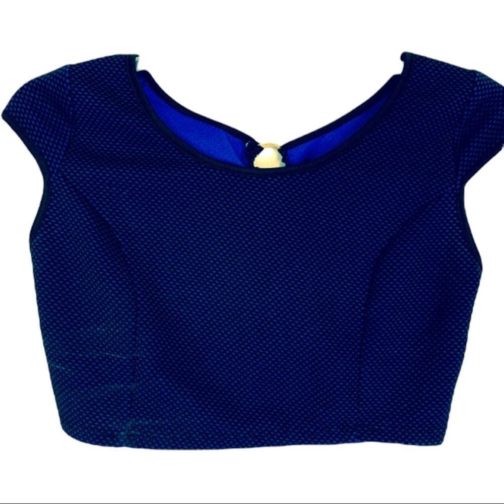 Kimcine Blue & Black  Double Buckle Back Crop Top  M (A-077)
